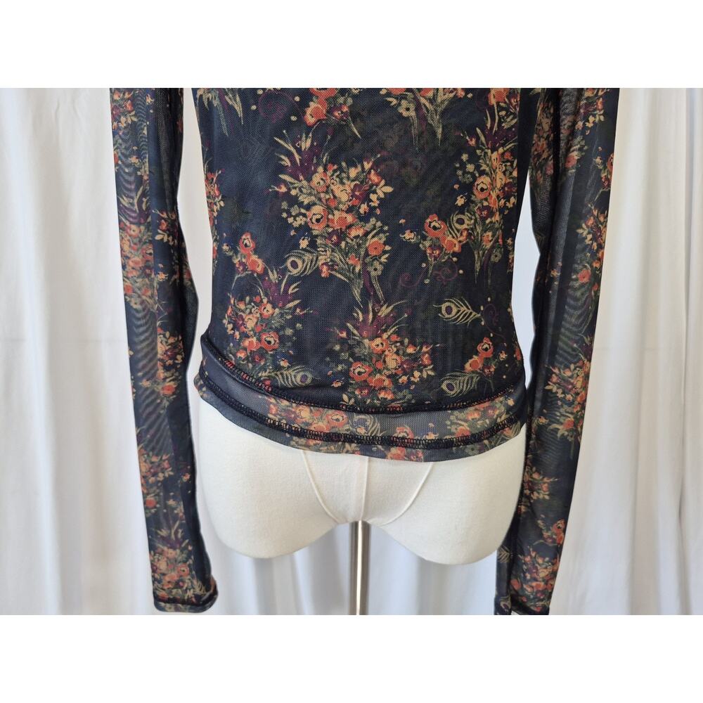 Natural Life Womens Black Floral Sloane Mesh Long Sleeve Top Small - Picture 4 of 9